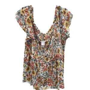 NWT Maurices Plus Size 3X Floral Peasant Top‎ V-Neck Flutter Sleeve Blouse AK73
